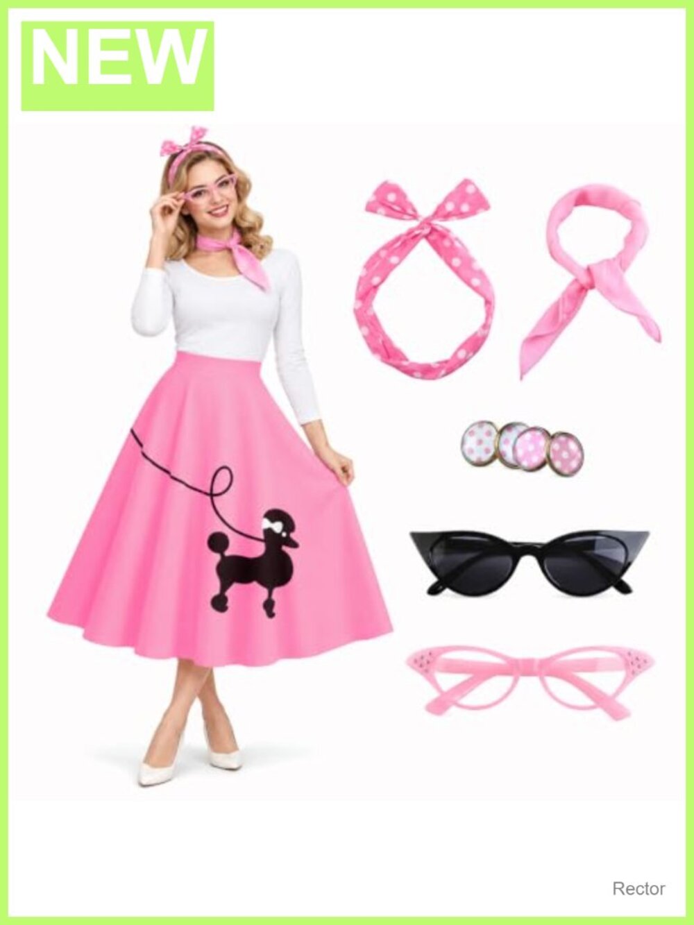 50s Poodle Skirt Costume Set Polyester Sock Hop Retro Party Outfit
